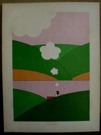 Retro mid century Danish POP ART print "Skib i bakker" by Svend Hamborg printed in Denmark