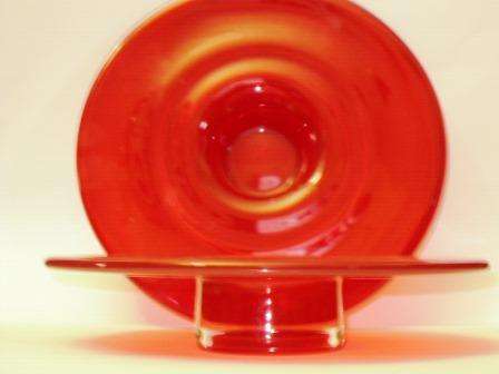 Pair of large vintage cased glass flying saucer candlesticks