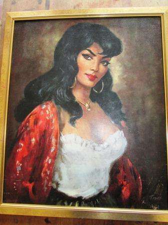 Large Mid Century Tretchikoff / Lynch style "Gypsy Girl" oleograph by Torino