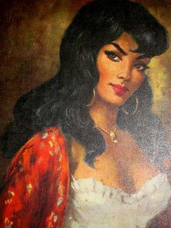 Very large Mid Century Tretchikoff / Lynch style "Gypsy Girl" oleograph by Torino