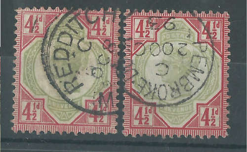 GB Two QV's SG206, 4½d Green & Carmine, Used Cat £90 - R1600 - Fair Cancels!