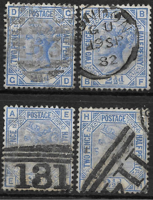 GB QV GOOD USED SG142 2&1/2d BLUE PLATES 22 - CANCELS! - CV£140/R2350! - See below