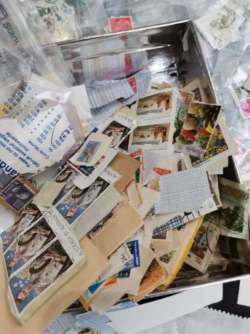 Mini Luckybox - lots of loose stamps, on piece, in plastic, mixed world and some SWA FDC`s