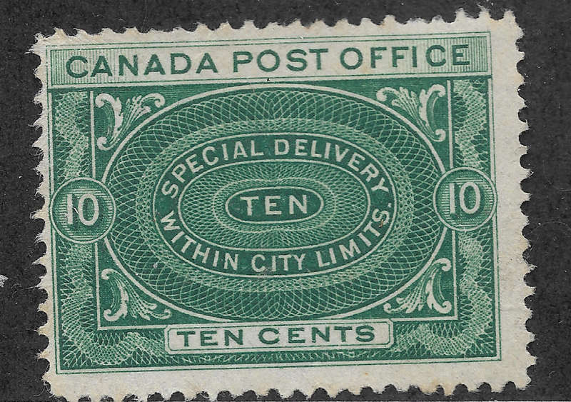 CANADA ScottE1a FVF-MLH 10cts 1898 SPECIAL DELIVERY - GREEN CV$150
