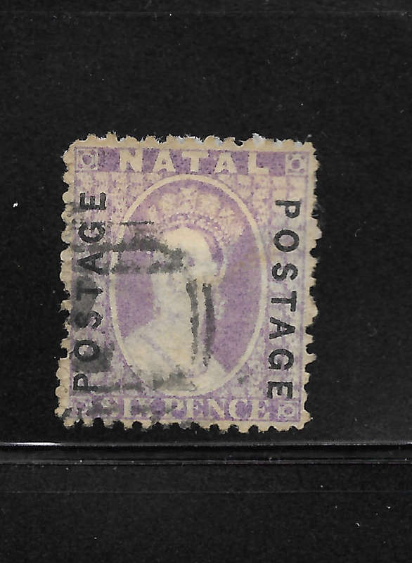 NATAL 1873 SACC67 6d lilac-mauve Ovpt in black - FU - CV-R1300