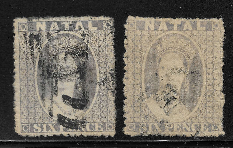 NATAL 1861-62 SACC12 6d grey showing nice shades and the Rough Perf VFU - Scarce