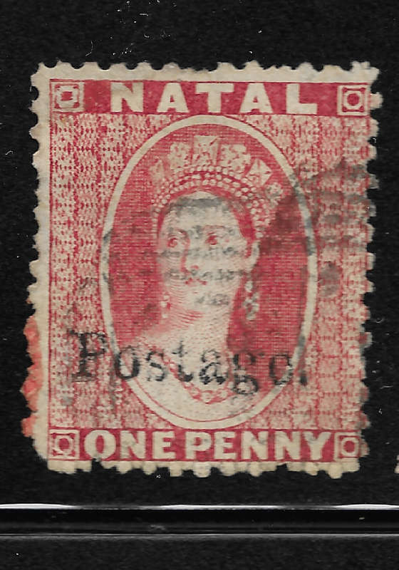 NATAL 1869 SACC38 1d Rose Ovpt Type III Postage 13.75mm long - Fine Used