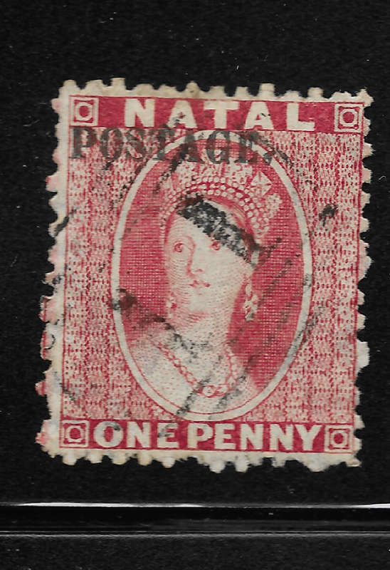 NATAL 1869 SACC55 1d Bright Red + Shade Ovpt Type V Postage Capital letters with stop - Fine Used