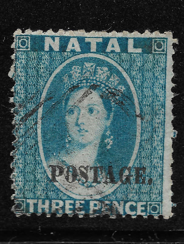 NATAL 1869 SACC56+58 blue No9&11 Ovpt Type V Postage Capital letters with stop - Fine Used