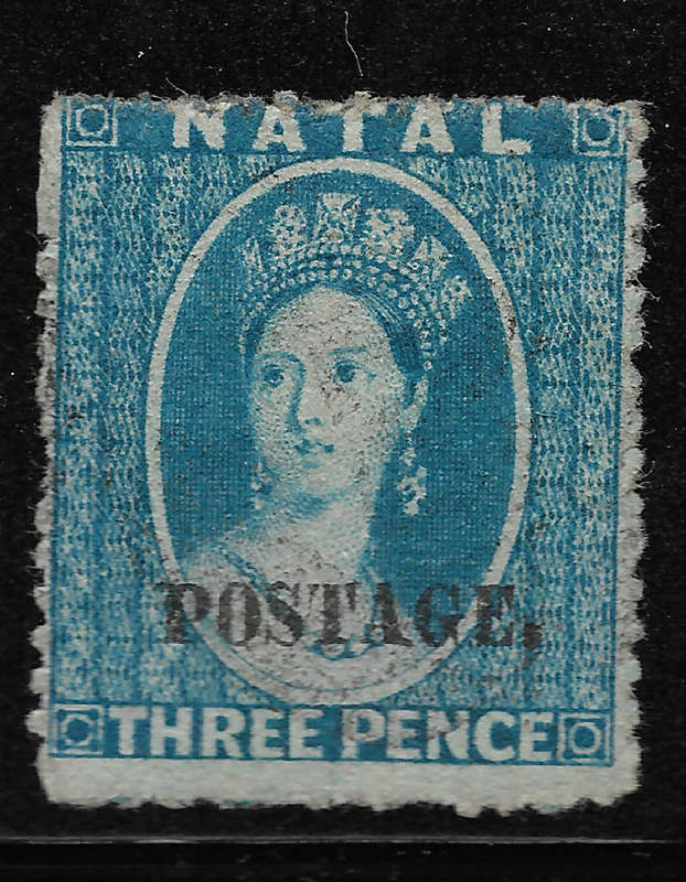 NATAL 1869 SACC56+58 blue No9&11 Ovpt Type V Postage Capital letters with stop - Fine Used
