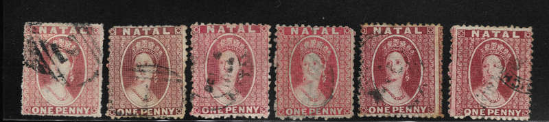 NATAL 1859-65 SACC8+13+14+16 1d Rose/brown-red/Rose-red Study for shades & perfs - Fine Used