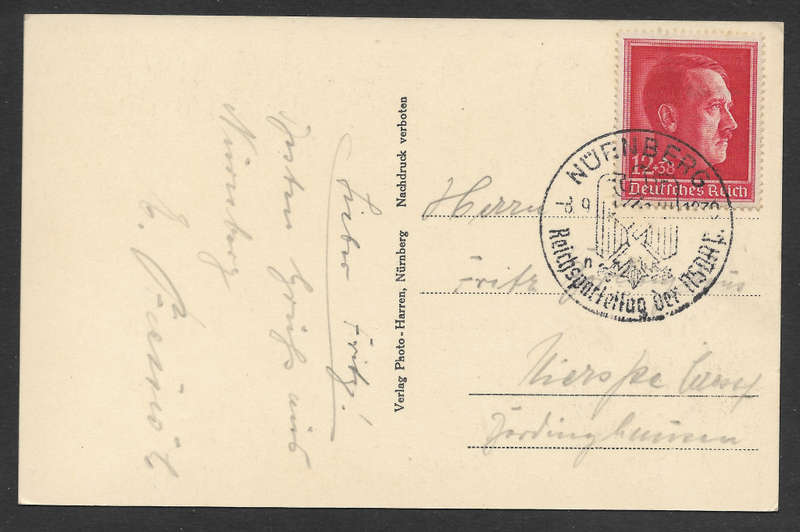 German Postal History 1938 Used Postcard Nurmberg depicting The führer - IMPORTANT DESC
