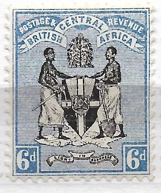 B.C.A.(Nyasaland): 1896 SG35 4d Black and Blue(WM CA) MM CV £50