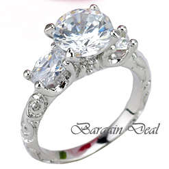 Size M/ O / P!! 3stone 2.5ct Engagement Diamond Ring in Vintage Glamour clad in 18K White Gold !!