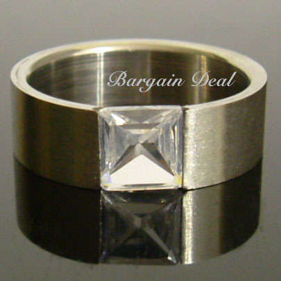 R80 only !! Size Z +1 !!!  Stylish Stainless Steel Band with Emerald Cut Simulated Diamond!