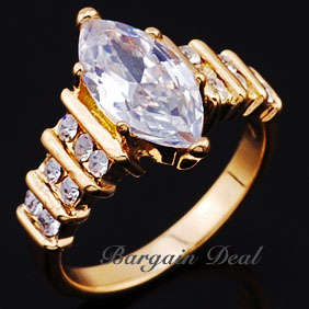 Size  8 / 8.5 !! 15 stone Marquise Cut 4ct Engagement Diamond Ring  clad in 18K Yellow Gold!!