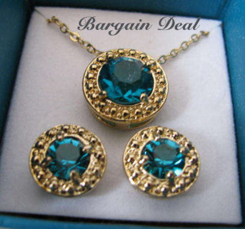 R100 only! 3pcs Turquoise Blue Crystal Necklace and Earrings Set with 18K Yellow Gold Plated Chain!!