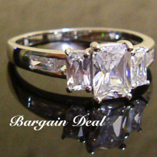 Size 5/ 8 /9 /10!! Stunning 7 Stone 2ct Emerald Cut Engagement Diamond Ring clad in 18K White Gold!!