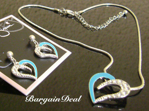 R90 only! 3pcs 23stone Designer Blue Heart Shaped Necklace and Earrings Set from Jessica Simpson!!