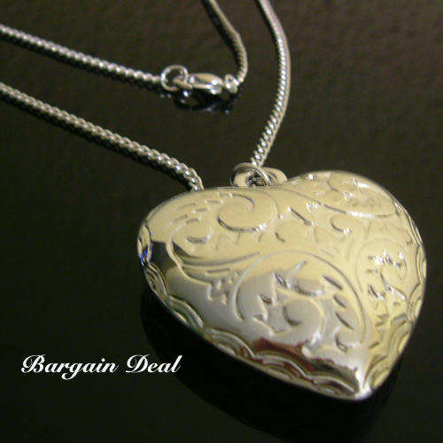 R90 only! Highly Polished Silver Engraved Heart Pendant with Silver Chain!