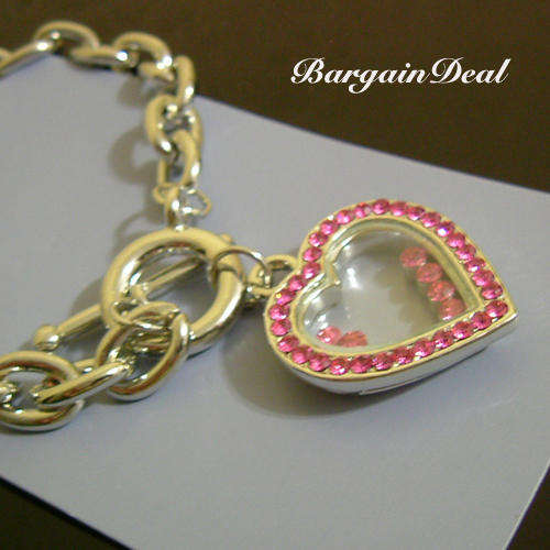 R100 only! Silver Bracelet with 38stone Pink Genuine Crystal Heart Shaped Charm!!
