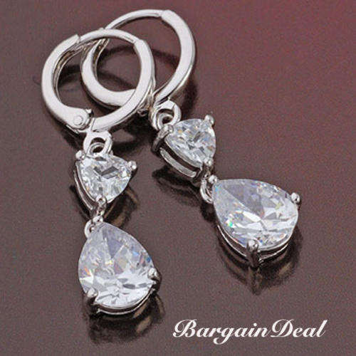 Stunning 18KGP 4ct Pear Cut Simulated Diamond Earrings is waiting for a Beauty !!