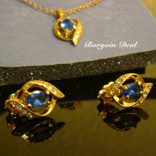 R100 only - 3pcs Stylish Oval Cut Simulated Blue Sapphire Necklace & Earring Set from Avon Canada!!
