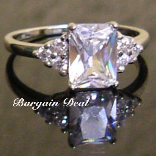 Size 6/ Size 7 !! 7stone 2.2ct Emerald Cut Engagement Diamond Ring clad in 18K White Gold!
