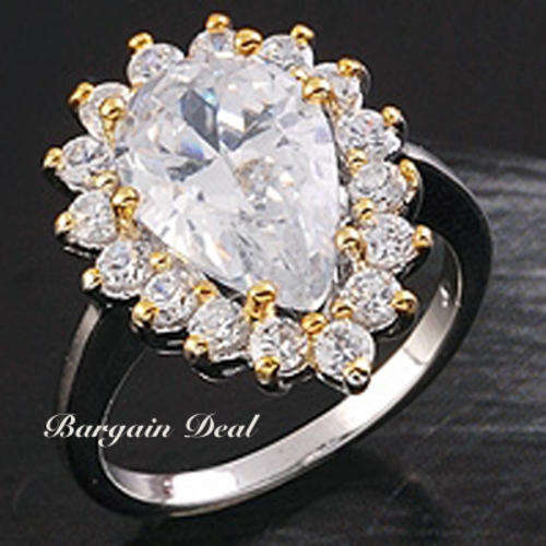 Size L / N/ P !! Stylish 17stone 4ct Pear Cut Designer Engagement Ring clad in 18K White Gold!!