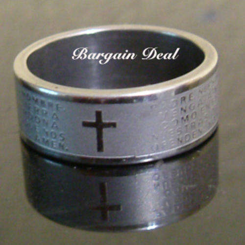Size 6.5 /7.5 /9 /10.5 !! Stylish Stainless Steel Band with Spanish Lord's Prayer Engraving!