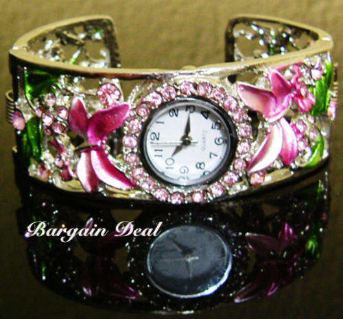 R175 only!! 65stone Genuine Crystal Exquisite Pink Dragonfly Watch for a Beauty to be adored !!