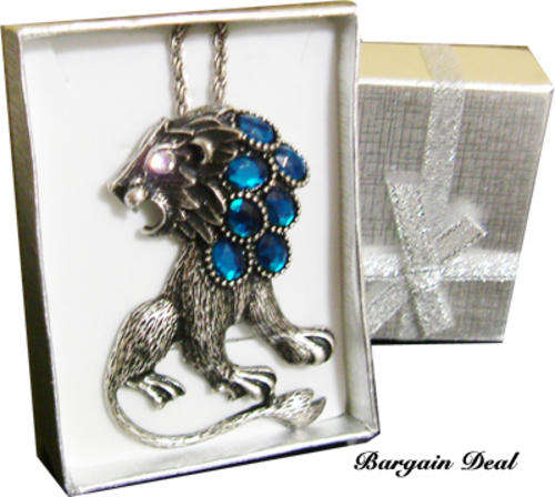 R120 only! Designer Silver Lion Pendant with Rich Blue Lucite Stone for a Beauty Queen!