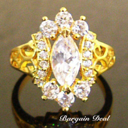 Size 6/7/8!!19stone 3ct Marquise Cut Vintage Style Engagement Ring clad in 18K Yellow Gold !!