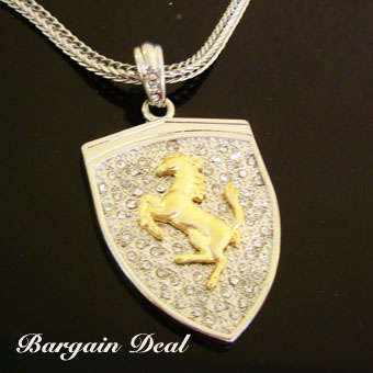 R100 only! Designer Sparkling Golden Horse Pendant with Silver Chain for a Jockey in style !!