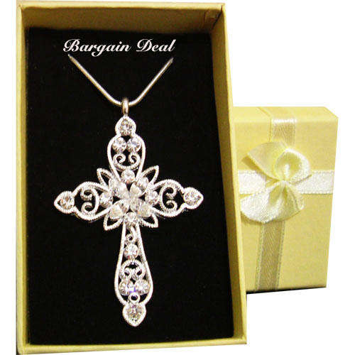 R100 only! Gorgeous 17 Stone Genuine Crystal Silver Cross Pendant with Silver Chain !!
