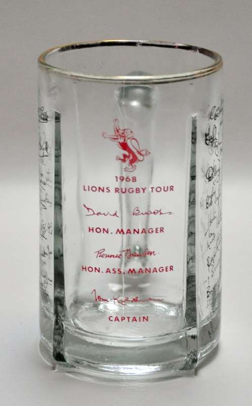 Rugby Memorabilia, Glass Mug, Lions Rugby Tour, 1968