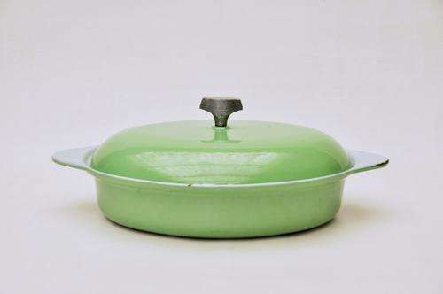 Retro Enamel Cast-Iron Casserole Dish, circa 1970