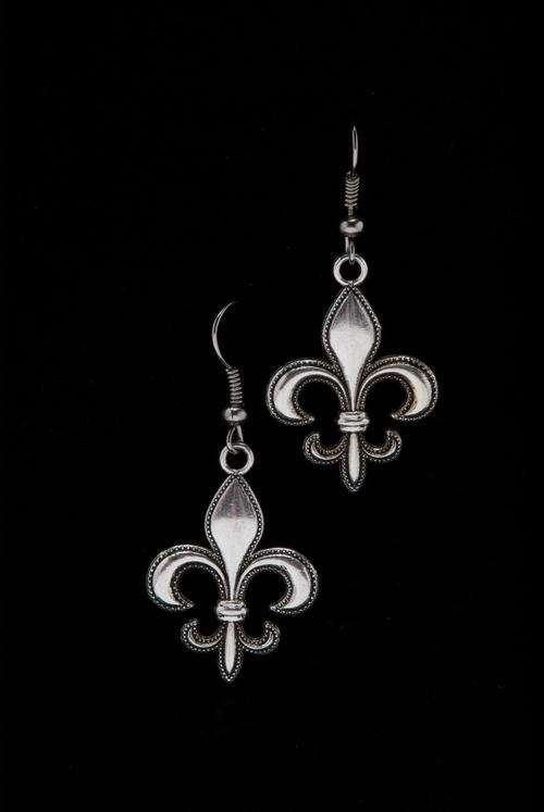 Antique Silver Alloy Fleur-de-lys Earrings