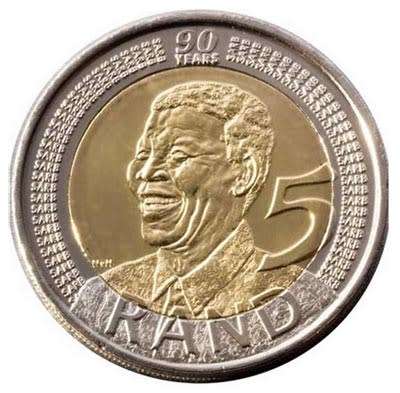 2008 - MANDELA'S 90th BIRTHDAY R5 COIN - CIRCULATED (BID PER COIN)