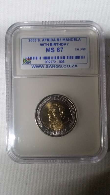 CRAZY LOW START!!! 2008 - MANDELA'S 90th BIRTHDAY R5 COIN MS67 SANGS (BID PER COIN) HIGH GRADE!!!!