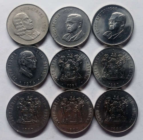 55 S.A.50c COINS (INCLUDING 1965 PROOF 50C AFR) ONE BID !! SEE COMMENTS !!