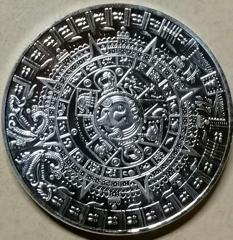 Mexico Azetc Mayan Prophecy Calendar Souvenir Coin  -SILVER PLATED