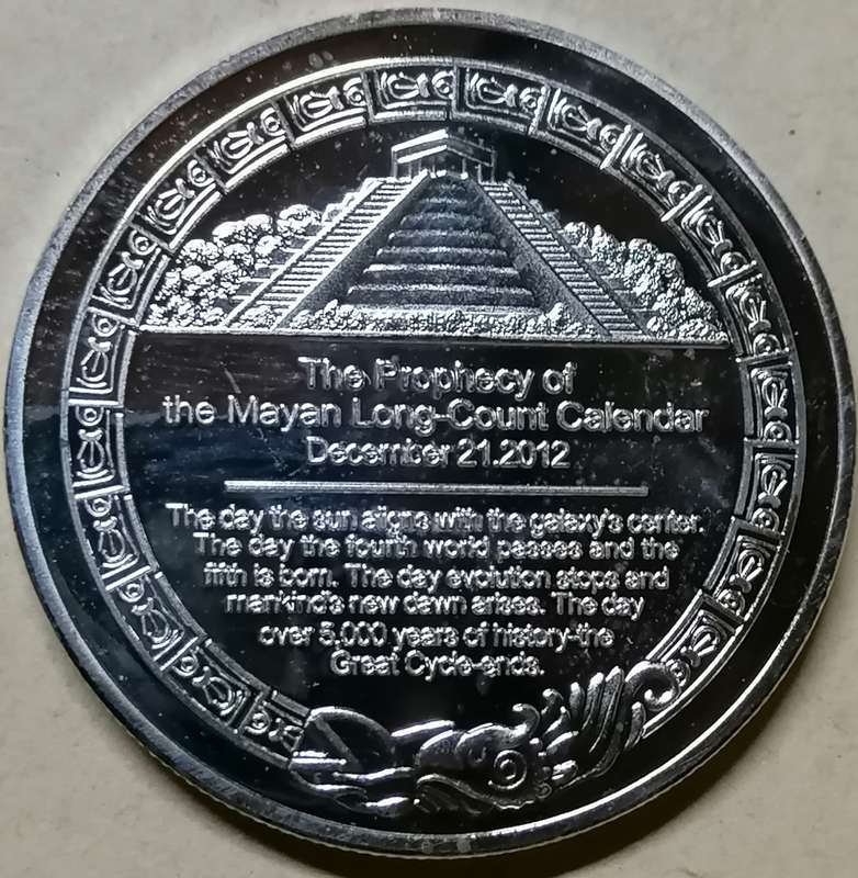 Mexico Azetc Mayan Prophecy Calendar Souvenir Coin  -SILVER PLATED