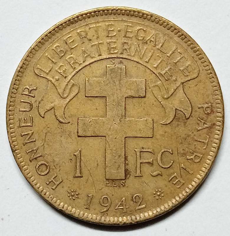 RARE -1942 FRENCH EQUATORIAL AFRICA 1 FRANC