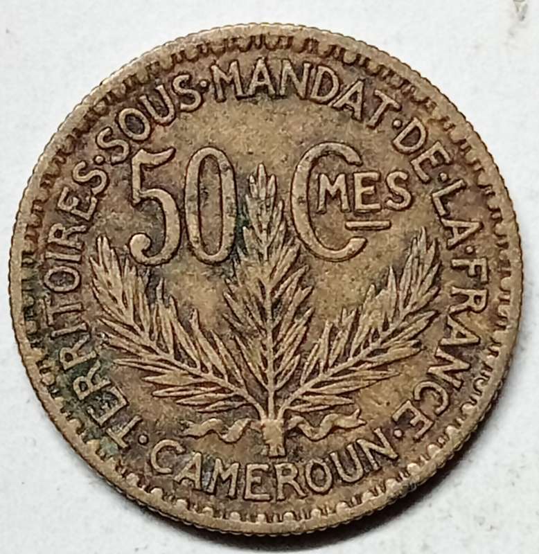 GREAT 1925 CAMEROON 50 CENTIMES ALUMINUM BRONZE