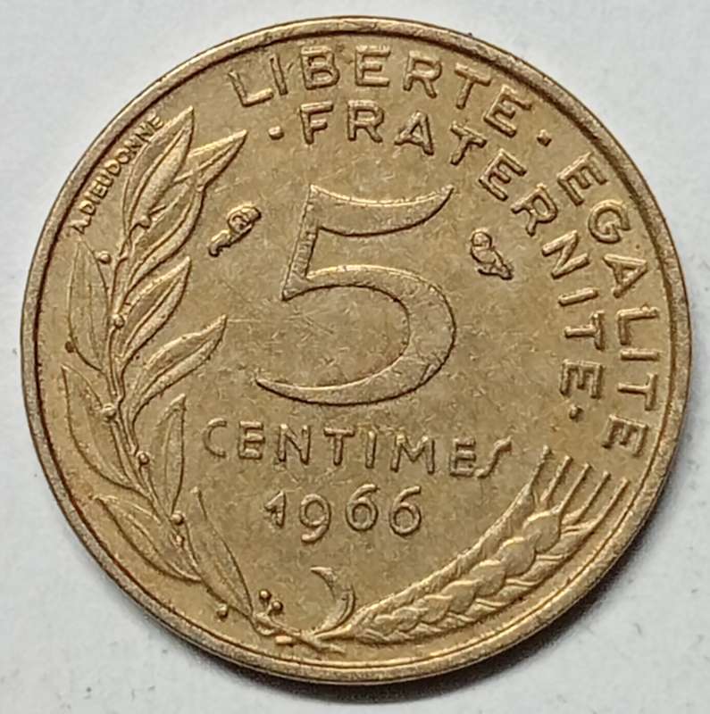 BRILLIANT 1966 5 centimes france- AU