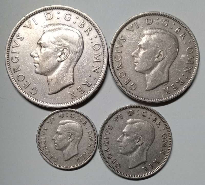 GREAT 1949 MINT SET HALF CROWN, 2 SHILLING, SHILLING AND SIXPENCE
