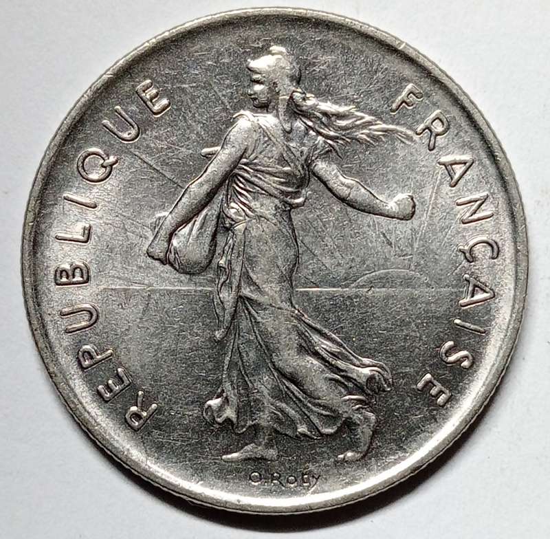 Brilliant uncirculated 1971 France 5 francs - signature O Roty