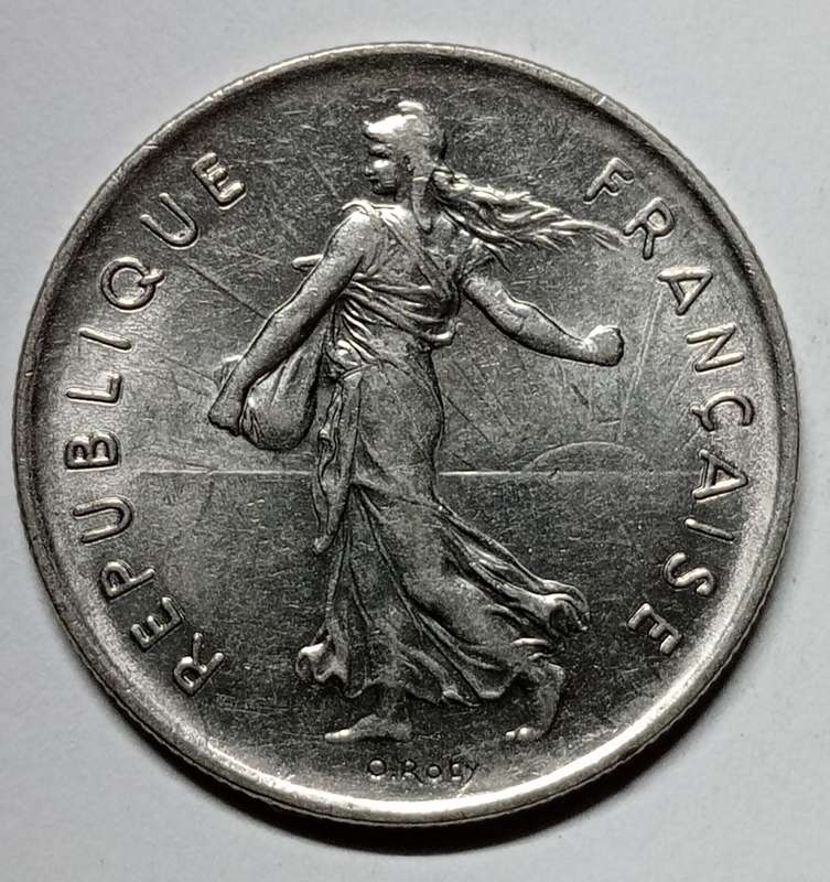 Brilliant uncirculated 1971 France 5 francs - signature O Roty
