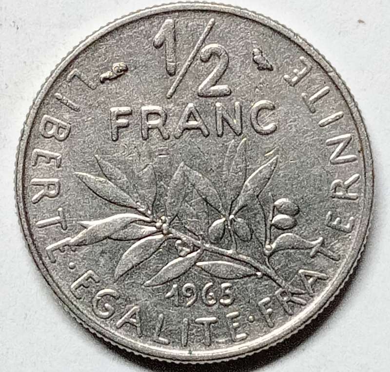 Great 1965 France 1/2 francs- signature O Roty - AU
